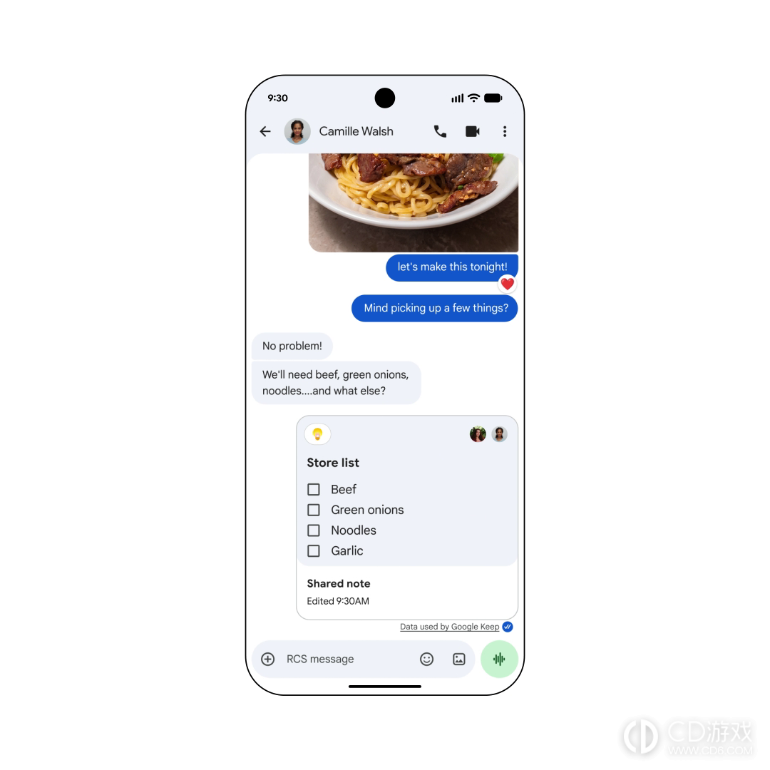 Google Messages聊天中怎么建立共享Keep清单